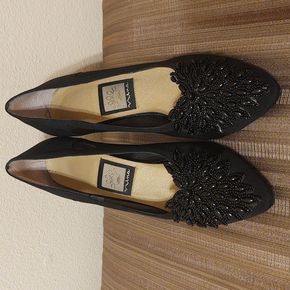 Nina Black Mesh and Beaded Pumps - Picture 1 of 10